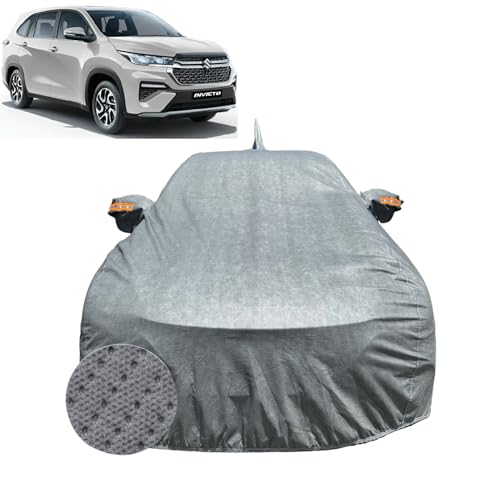 Image of Car Cover For Maruti Suzuki Invicto (2023-2026)| 100% Waterproof Cover with Antenna & REFLECTIVE Mirror Pockets | Dustproof, Scratchproof, Heatproof Invicto Car Cover |Soft Cotton Lining|GREY