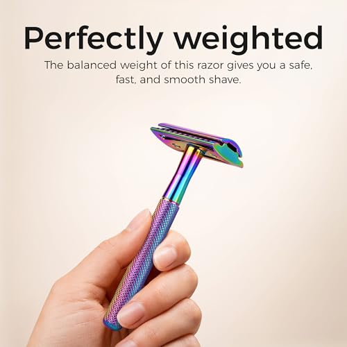 Safety Razor for Women,Safety Razor with 5 Blades,Women Razor with a Delicate Box,Free of Plastic (Stand Style Rainbow Razor)