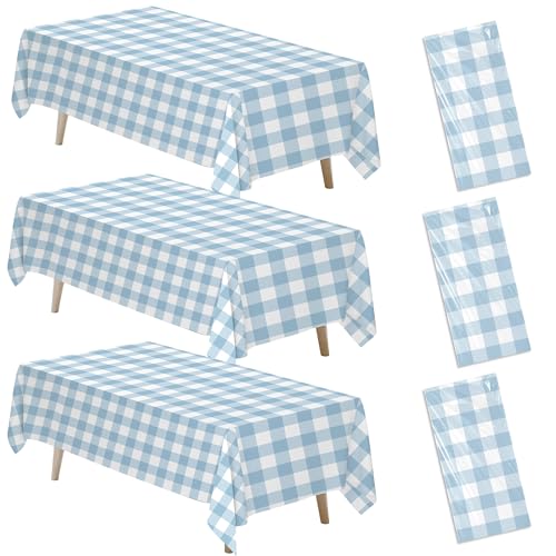 Suhelkit Light Blue Gingham Party Tablecloth...