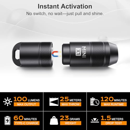 Image of 2-Pack Mini Keychain Flashlights, 100 Lumens, USB-C, Black