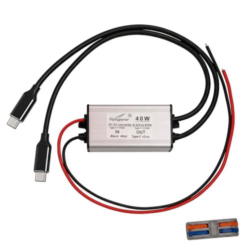 DC 12V/24V to 5V USB C Step Down Converter Type-C Interface 8A 40W Waterproof Buck Module Power Adapter Compatible with Raspberry Pi 4, Cell Phones(Input DC 8-32V)