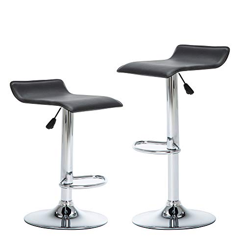 NOBPEINT Contemporary Chrome Air Lift Adjustable Swivel Bar Stool, Set of 2, Black