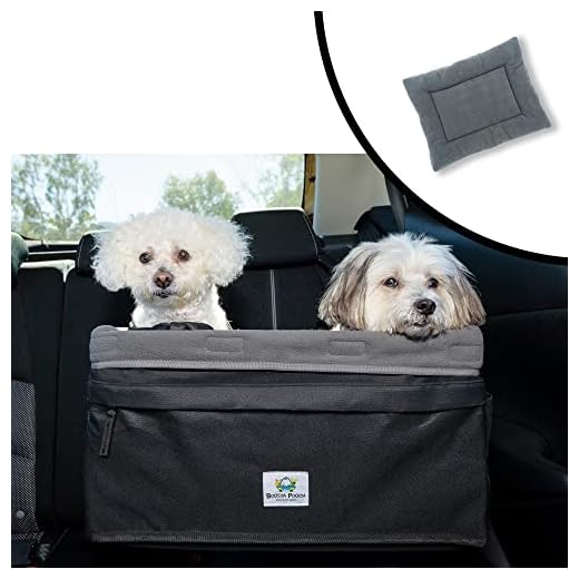 Boosta Pooch Extra Large Elevated Dog Car Seat Double or Single Ideal for Two Small Dogs or One Medium Dog Weighing up to 30 Pounds -14kgs Black and Grey (Black and Grey)