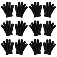 BDGYCK 6 Paare Magic Stretch Handschuhe, Winter Kinderhandschuhe, Kinder Stretch Fäustlinge Warme Baby Strickhandschuhe für Mädchen Jungen, für Kinder 5-13 Jahre Mädchen & Jungen(schwarz)
