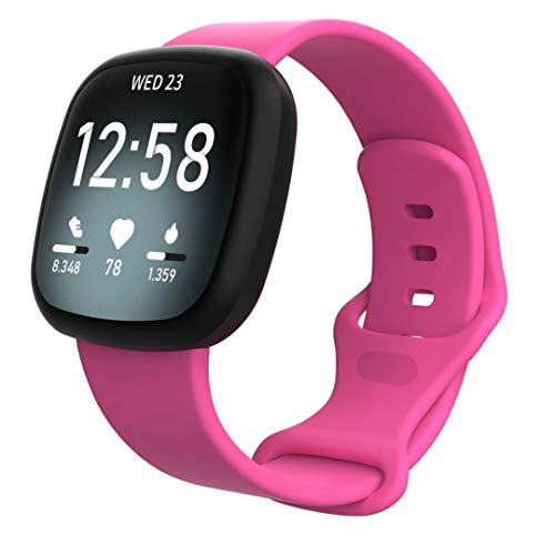 Jennyfly Bracelet de rechange pour Fitbit Versa 3 - Grande taille - En silicone souple - Résistant à la transpiration - Étanche - Réglable - 18 à 22 cm - Rose