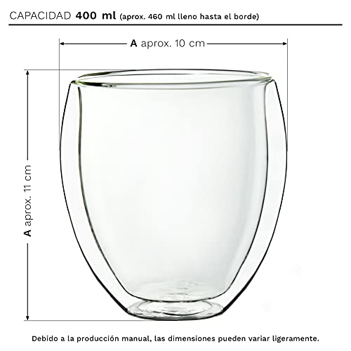 Creano Conjunto de 4 Vidrios Térmico XXL de Doble Pared Bellied, Gran Vidrio Borosilicato Resistente al Calor, Vidrio… - Imagen 3