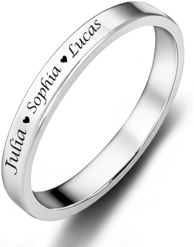 Engraved Sterling Silver Rings - Customize Family Name Ring Perso...