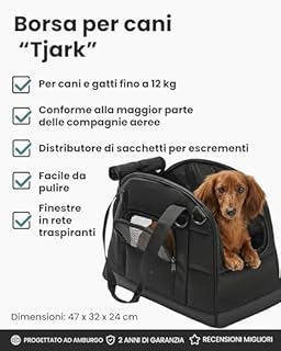 Larkson Trasportino per Cani di Piccola Taglia fino a 12 kg Nero - Tjark - Borsa da Trasporto per Cani e Gatti da Viaggio in Aereo - Conforme alle Specifiche di molte Compagnie Aeree