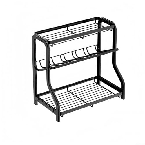 Organizador de especias de 3 niveles para encimera de cocina, soporte de metal con estantes inclinados para un fácil acceso a las especias y solución eficiente de almacenamiento de condimentos (negro)