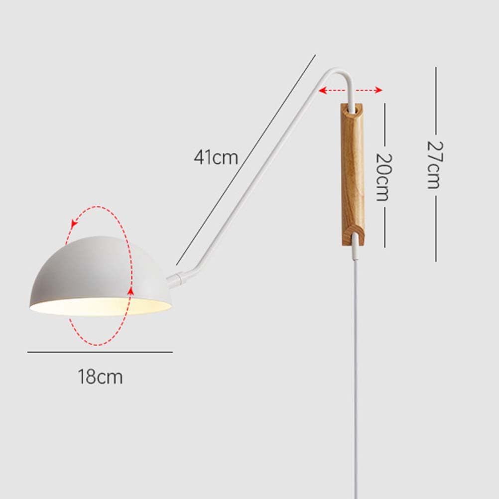 AoLa Vintage Holz Wandleuchte Mit Schalter Und Stecker Verstellbar Wandlampe Innen E27 Schwenkarm Wandbeleuchtung mit Kabel 360° Drehbare Lang Arm Leselampen Nachttischlampe für Schlafzimmer Büro