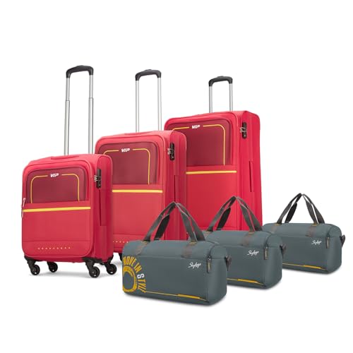 Image of VIP Evolve - S03 Set of 3 (Cabin+Medium+Large) Trolley Bag, Cm | Combination Lock | 8 Wheels | 7 Year International Warranty | Maroon & Three Grey Duffle Bags