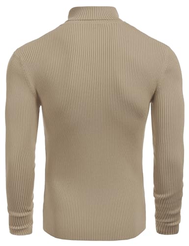 Image of COOFANDY Mens Ribbed Slim Fit Knitted Pullover Casual Turtleneck Sweater