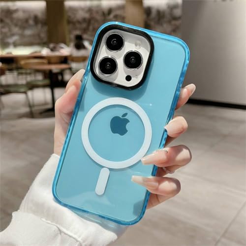 Coque silicone iPhone 13 Pro Max antichoc transparente bleue et housse de charge sans fil