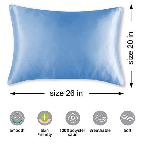 Satin Pillowcases Standard Set of 2 - Silk Soft Pillow Cases for Hair and Skin 20x26 inches,Blue Satin Pillow Covers 2 Pack with Envelope Closure for Home,School, Hotel