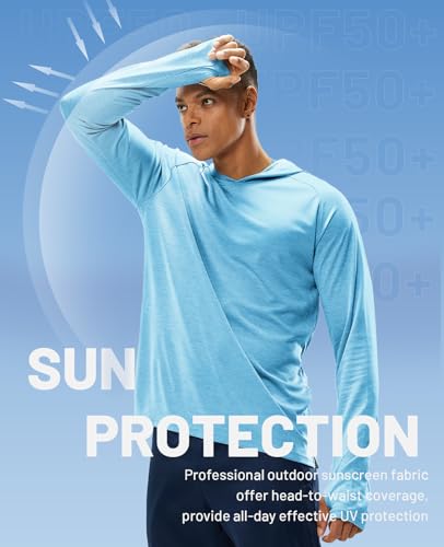 MIER Men’s UPF 50+ Sun Protection Hoodie Long Sleeve SPF Fishing Hiking Running Thumbhole Shirts Hooded Quick Dry Lightweight