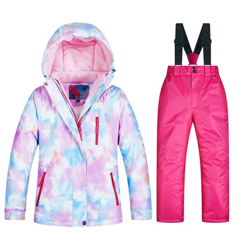Kids Girls Boy Thicken Warm Toddler Snowsuit Set Hooded Ski Jacket Pants 2 Pcs Set Skiing Suit Coats Outdoor Outfit (E, 9-10 Years)