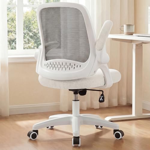 NEO CHAIR Office Desk Gaming Ergonomic Computer Chair with Lumbar Back Support Adjustable Height Swivel Rolling Wheels Flip-up Arms Mesh Chair for Home Vanity (Ivory)