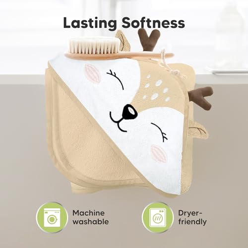 Image of KeaBabies Hooded Baby Towel for Newborn, Baby Bath Towels (Deer, 35x35) | Viscose Derived from Bamboo, Large Baby Towels with Hood, Boys, Girls, Toddler, Soft Absorbent Baby Bath Essentials