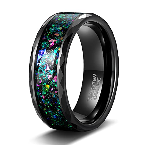 TIGRADE 8MM Mens Tungsten Wedding Band Multi-Faceted Edge with Multi-Colors Opal Inlay Wedding Ring Comfort Fit Size 7-13, Size 11 TIGRADE 8MM Mens Tungsten Wedding Band Multi-Faceted Edge with Multi-Colors Opal Inlay Wedding Ring Comfort Fit Size 7-13, Size 11