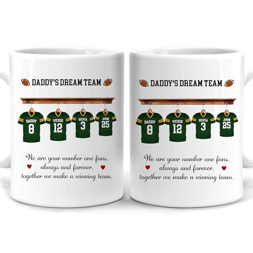 Hyturtle Personalized Mug - Dad's Football Team - Fathers Day & Birthday Gift - Custom Name Coffee Cup - Ceramic Mug 11oz-15oz
