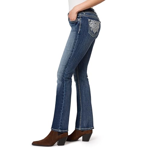 Image of WallFlower Bling Back Pocket Bootcut Jeans for Women, Luscious Curvy Fit, Embellished Mid-Rise Insta Stretch Denim