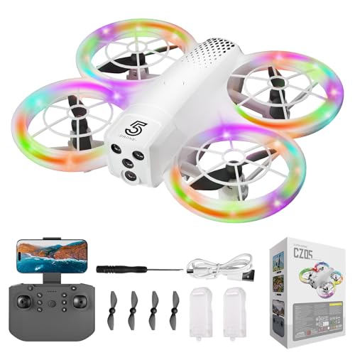 Mini Drone for Kids and Beginners With Cool LED Light - Drone with Camera 1080HD, 3D Flip, Altitude-Hold, Headless Mode, 3 Speed Modes, Easy to fly Kids Gifts Toys With 2 Batteries for Boys and Girls(White)