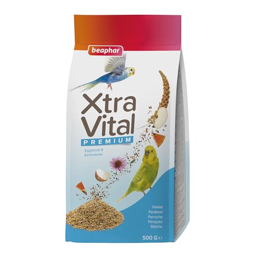 Beaphar Xtravital Periquitos - Alimentación Premium - Contiene Frutas, Semillas y Cereales - Fortalece su Sistema inmunológico - Proporciona un Plumaje denso y Mantiene en Buena Salud - 500g