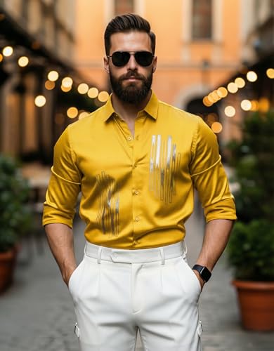 Image of IndoPrimo Men's Stylish Satin Shirt for Party and Casual Wear - Exclusive Designer Full Sleeve Shirt for Men - Pilar