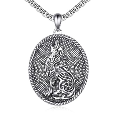 KQF Viking Nordic Necklace 925 Sterling Silver Celtic Wolf/Eagle/Elk/Horse/Raven/Bear Paw Valknut Pendant Norse Jewelry Gift for Men Women