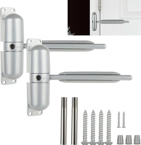 2PCS Automatic Door Closer Safety Spring Door Closers, Adjustable Closing Door Hinge for Convert Hinged Doors to Self-Closing, Grey Door Closer Auto for Residential, Commercial - 4-1/2 Inch