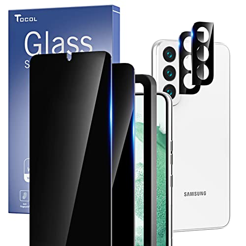 TOCOL [2+2] - 2 Pack Samsung Galaxy S22 Plus/S22+ Privacy Screen Protector & 2 Pack Camera Lens Protector, Tempered Glass Screen Protector for S22 Plus 5G 6.6'', Anti-Spy, No Bubble, [Alignment Frame]