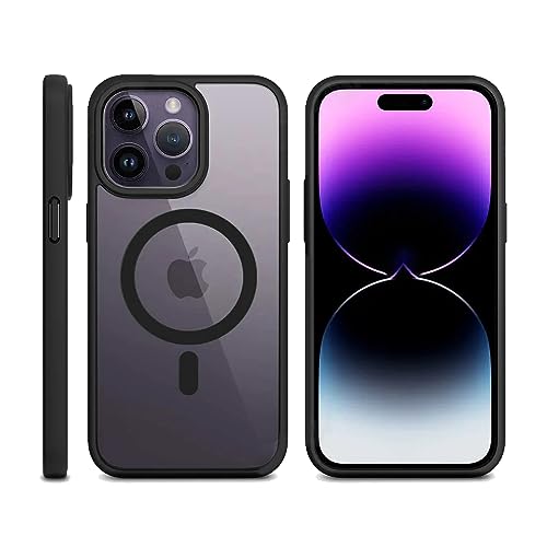 Image of KARWAN️ Hybrid Transparent iPhone 14 Pro Max Back Cover Case Compatibe with MagSafe|Shockproof Design |Camera Protection Bump|Transparent Back Cover Case for iPhone 14 Pro Max(PC, TPU|Black Bumper