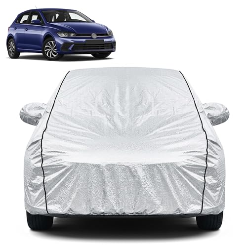 Image of Waterproof Car Cover for Volkswagen Polo | Dustproof, UV Resistant & Scratch Protection | Soft Cotton Lining | Triple Stitched | Mirror Pockets & Elastic Fit | Silver