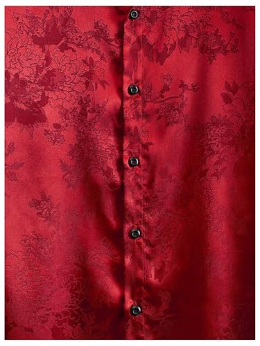 Men's Satin Button Down Shirts Floral Short Sleeve Party Disco Luxury Shirt4