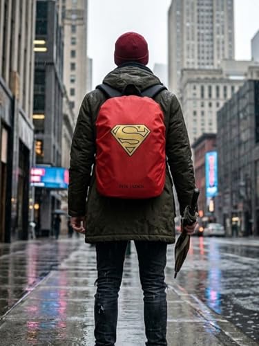 Image of New title - inchFur Jaden Superman Rain Cover For Backpacks with Pouch For Storage | Waterproof Dustproof Rain Cover Bag with Elastic Adjustable | Upto 50L (Red)