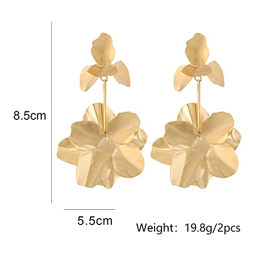 Gold Sculptural Flower Earrings Exaggerated Flower Floral Earrings Large Metal Flower Drop Earrings Hypoallergenic Stylish Flower Statement Earring Jewelry For Women Teen Girls (A) #TOP4