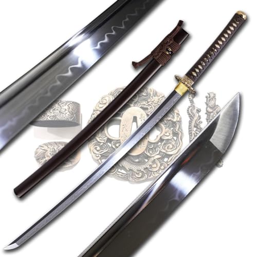 ShadowDancer Handmade Full Tang Katana Sword - Authentic T10/1095 Steel Blade with Real Hamon, Clay Temper, and Sharp Edge - Perfect for Iaido, Martial Arts Practitioners, and Collectors (ChaIshime)