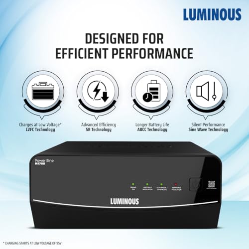 Image of Luminous Inverter & Battery Combo for Home, Shop & Office - PowerSine M 1700 (1500VA /24V) Sine Wave Inverter + AmpPower AP20048TT 200 Ah Tall Tubular Battery| Warranty: 36M (Inverter)+48M (Battery)