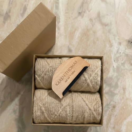 Image of Karen Thomas 100% Cashmere Women's Sleep Socks, 3-Ply Soft Cozy Cable Knit, Luxury Bed Socks for Warmth, Comfort & Lounging
