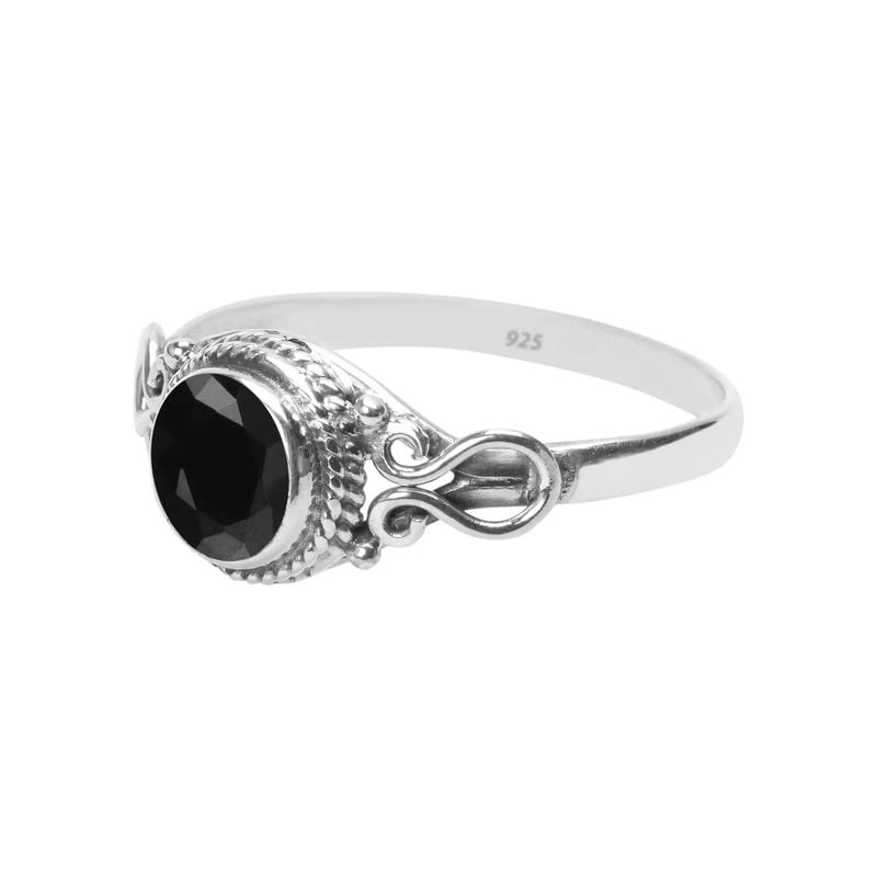 Miniatura 3 de Black Tourmaline Stone Ring, Handmade 925 Sterling Silver Rings for Women Girls, Natural Gemstone Ring US size 10 Solitaire Ring, Round Stone Ring,