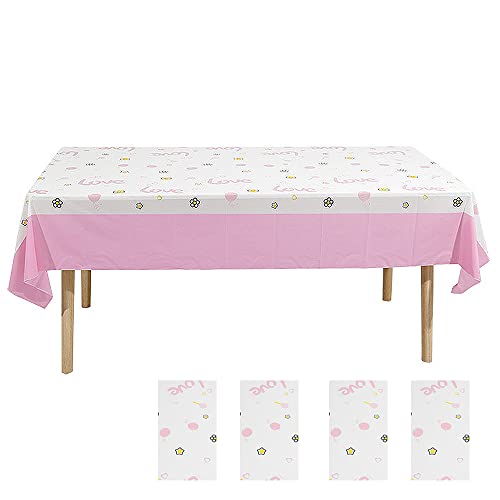 HIQE-FL 4 pièces Nappe Saint Valentin,Nappe Fête Anniversaire,Nappes de Fête,Nappe Enduite Plastique,Décoration de Fête Fournitures