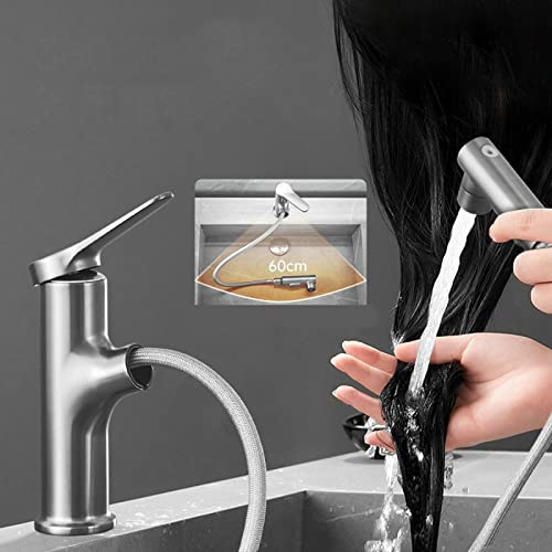 Mitigeur de lavabo gris avec pistolet extractible monotrou laiton eau chaude et froide - 6