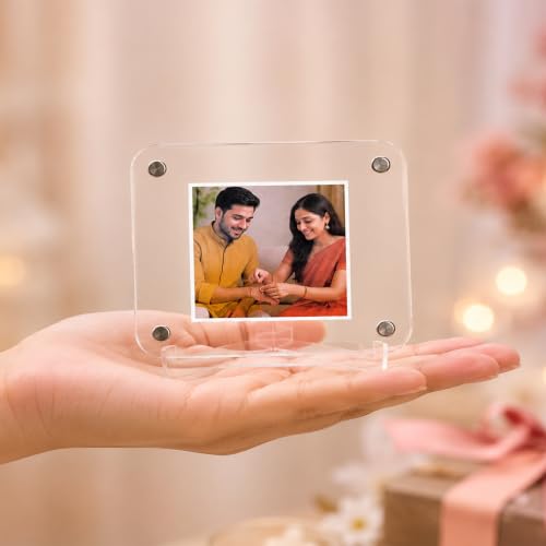 Image of Art Street Magnetic Acrylic Photo Frame for Fridge, Double-Sided Display, Pack of 1, With Stand, 6x9 cm Fridge Magnet Clear Picture Frame, Personalize & Swap Photos (Photos Not Includ)