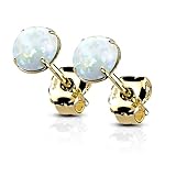 14K Gold Opal Stud Earrings, Small 4mm Opal Birthstone Earrings, Opal stud earrings hypoallergenic