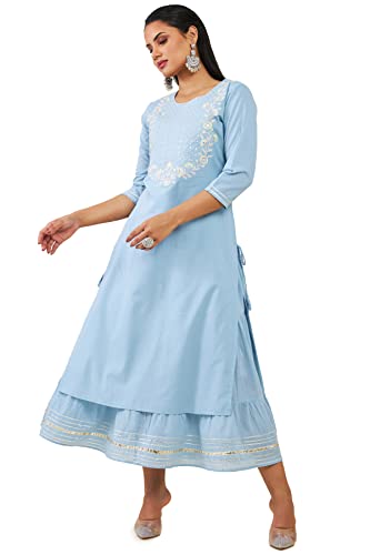 Image of Soch Women Cotton Embroidered Layered And Tiered Dress Kurta