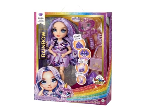 Muñeca Rainbow High Fashion Violet con Slime y Mascota miniatura 4