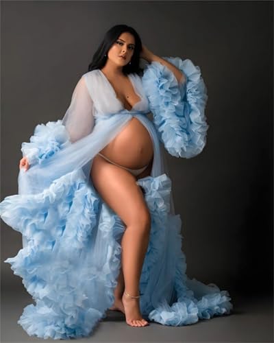 Image of BATHGOWN Sexy Illusion Long Lingerie Tulle Robe Nightgown Bathrobe Sleepwear Bridal Robe Wedding Scarf