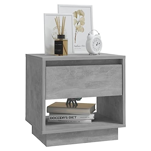 Table de chevet robuste gris béton structure stable en bois avec tiroir - 5