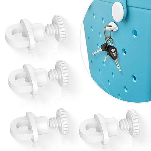 ARSUNOVO 4Pcs Hook Accessories for Bogg Bag, Insert Charms Key Holder Compatible with Beach Bag, Keychain Hanger for Simply Southern Bag(White)