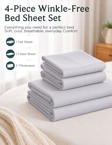 Image of LuxClub California King Sheets Sets, Deep Pocket Cal King Sheet Bed Sheets 4PC, Cooling Sheet Cal King Size, Soft Breathable Hotel Luxury Bedding, Silky Fitted Sheet & Pillowcase Sets, Dove Grey
